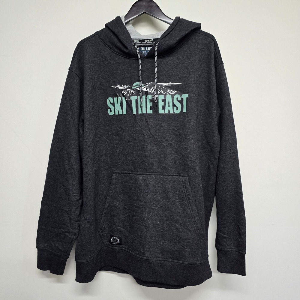 Ski The East Graphic Hoodie Men XL Charcoal Grey Organic Cotton Fleece Mountain